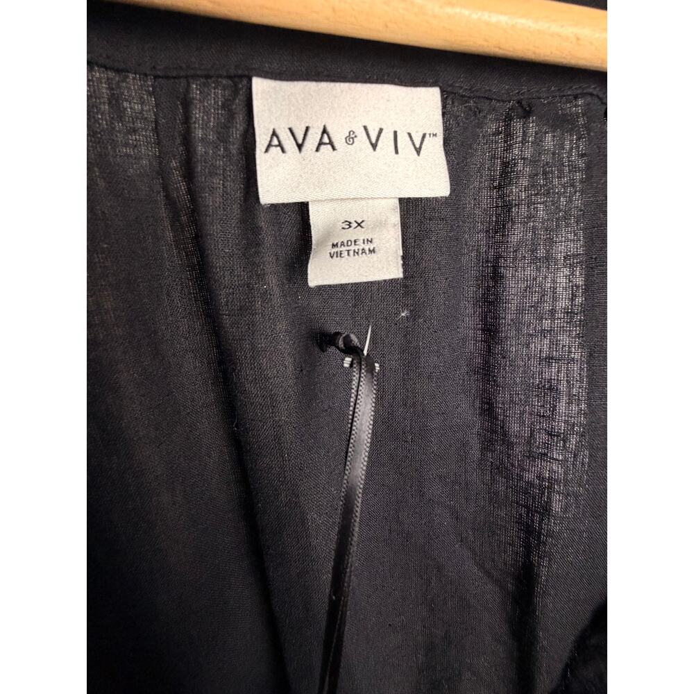 NWT Ava & Viv Black Linen Blend Maxi Wrap Dress 3X - Picture 3 of 7